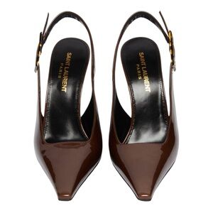Saint Laurent Brown Dune Patent Leather Pointed Toe High Heels